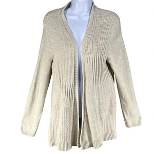 J Jill Women M Open Cardigan Sweater Textured Block Knit Cottagecore Minimalist